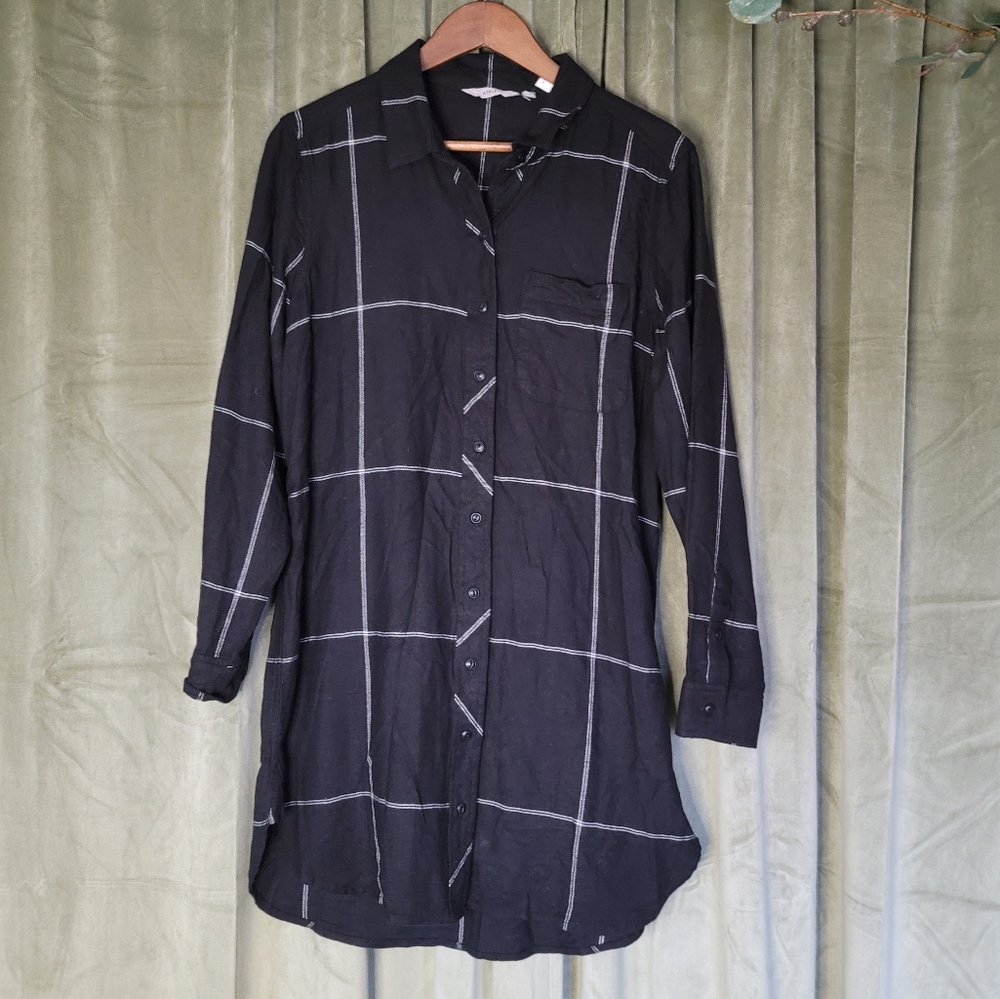 Athleta Gothic Western Grunge Cowgirl Alt Black Plaid Flannel Button Down Dress